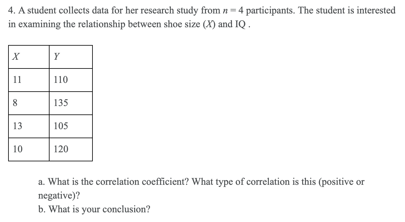 Solved 4. A Student Collects Data For Her Research Study | Chegg.com