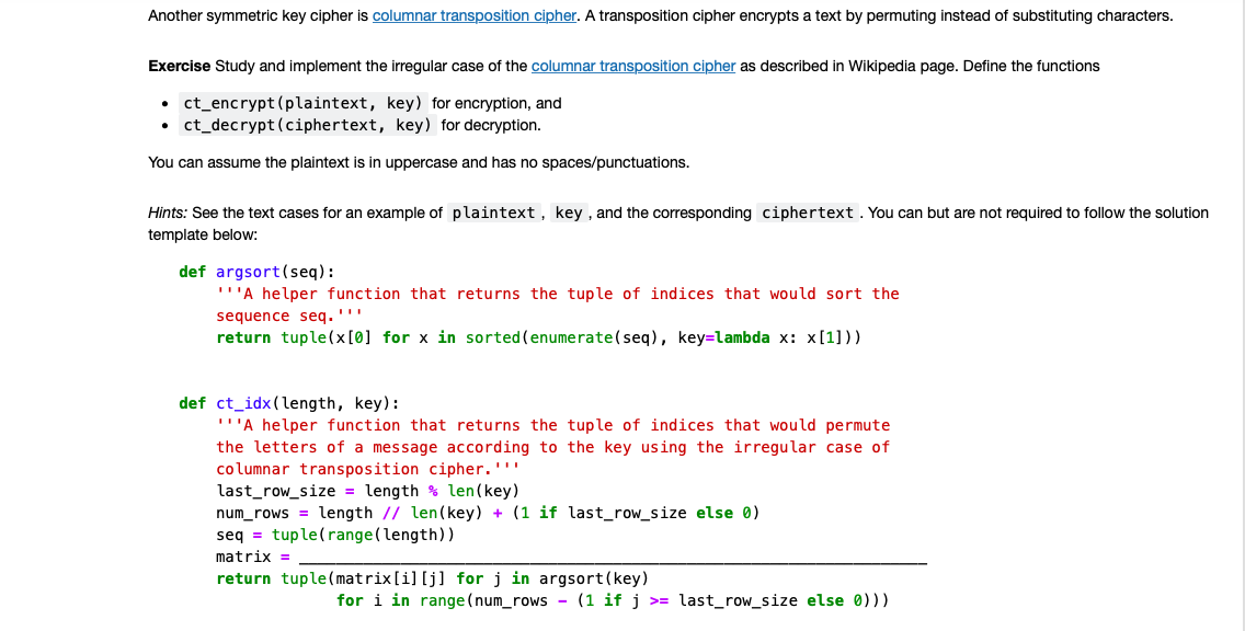 Another Symmetric Key Cipher Is Columnar Chegg Com