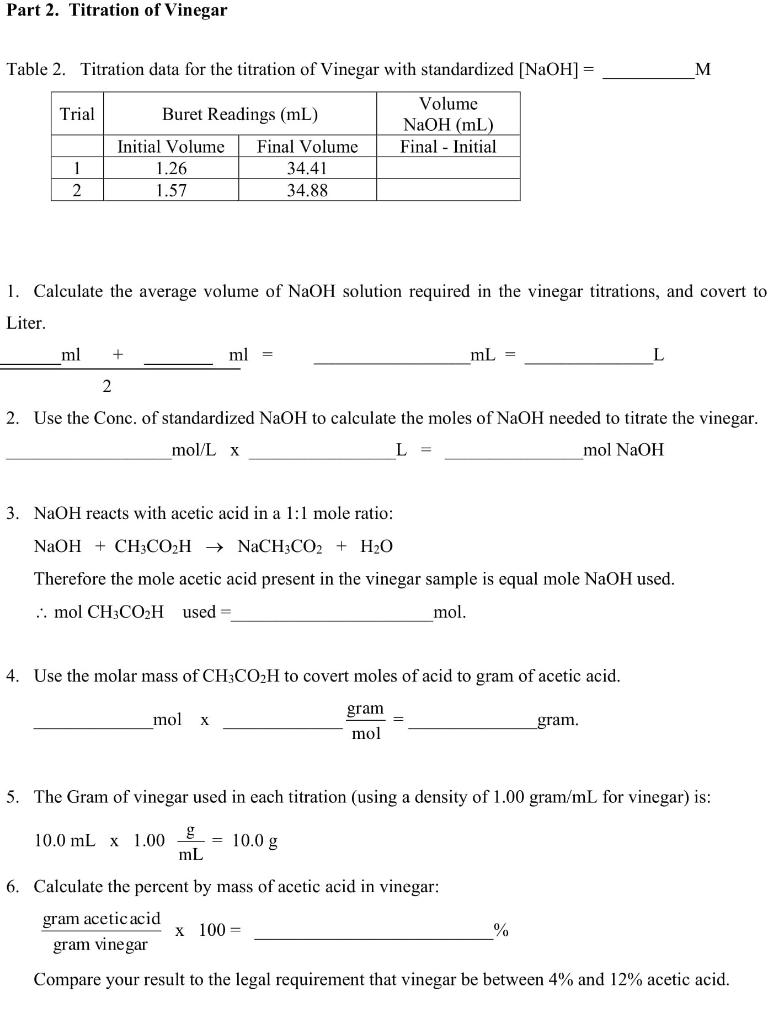 Solved Use Table 1 titration data for standardization of | Chegg.com