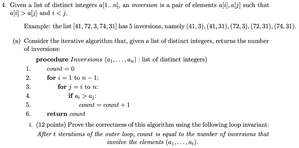 Solved 4. Given a list of distinct integers a[1...n], an | Chegg.com