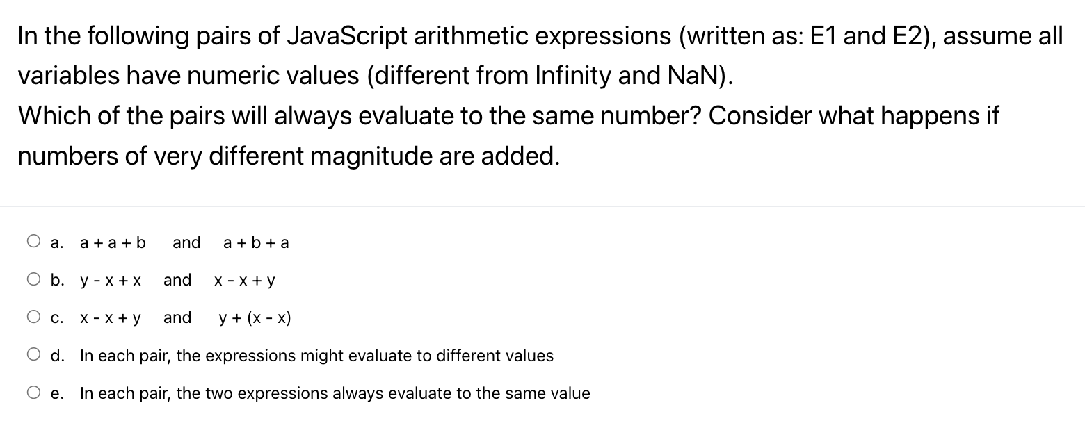 Solved In the following pairs of JavaScript arithmetic | Chegg.com