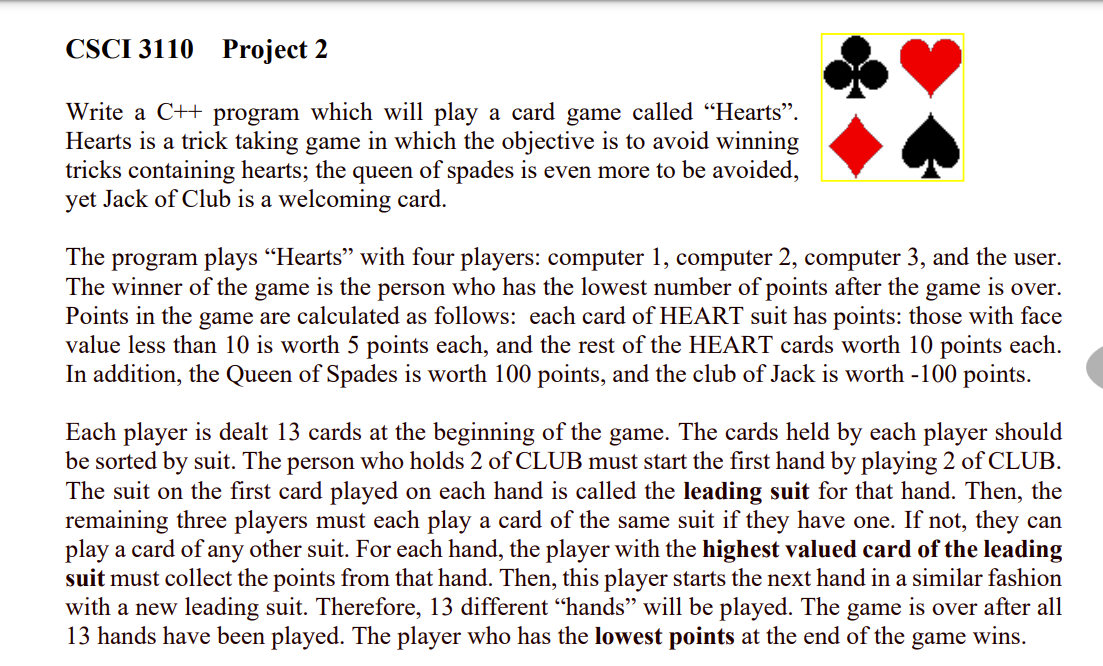 Solved Write a C++ program which will play a card game | Chegg.com