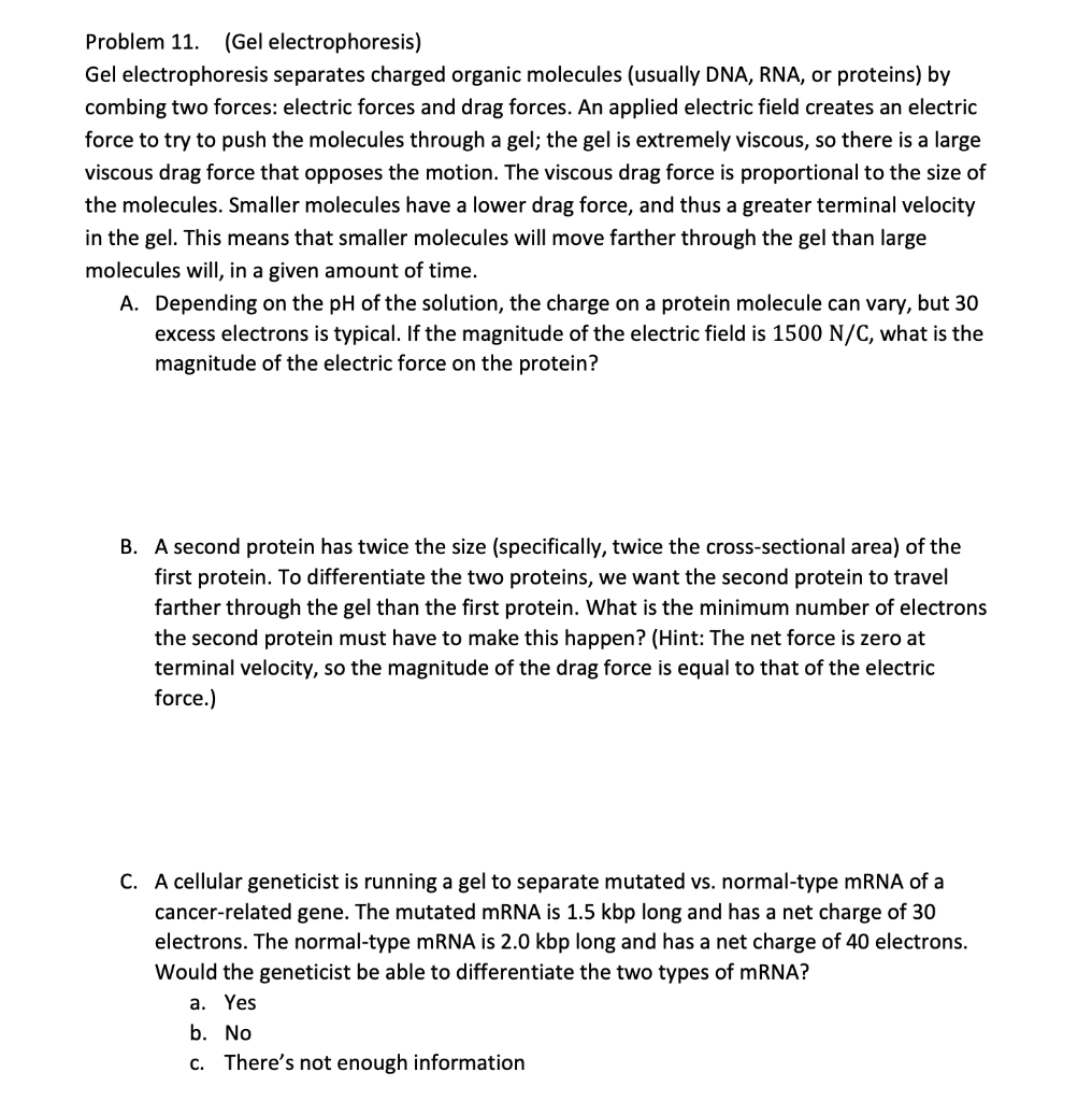 Solved Problem 11. (Gel electrophoresis) Gel electrophoresis | Chegg.com