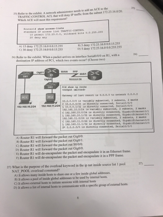 Solved 25) TRAFFICCONTROL ACL that will deny IP traffic from