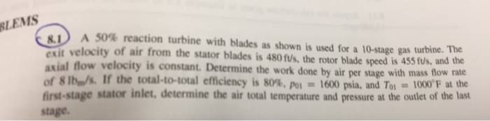 A 50% reaction turbine with blades as shown is used | Chegg.com