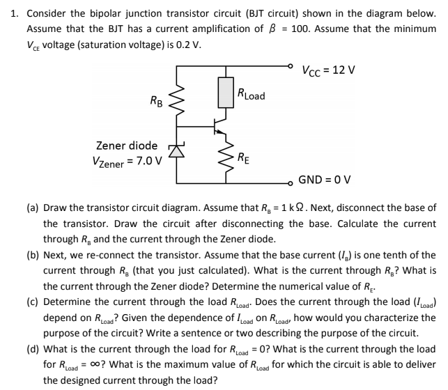 Solved 1. Consider the bipolar junction transistor circuit | Chegg.com