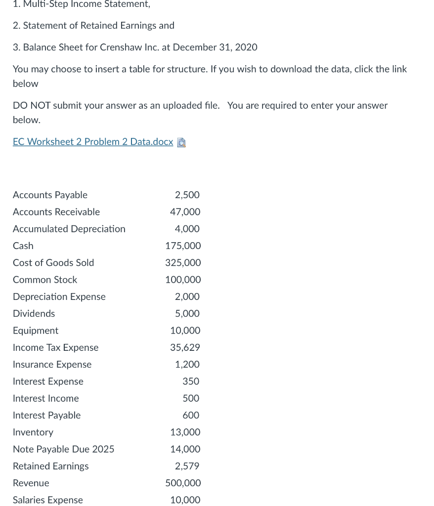 Solved 1. Multi-Step Income Statement, 2. Statement of | Chegg.com