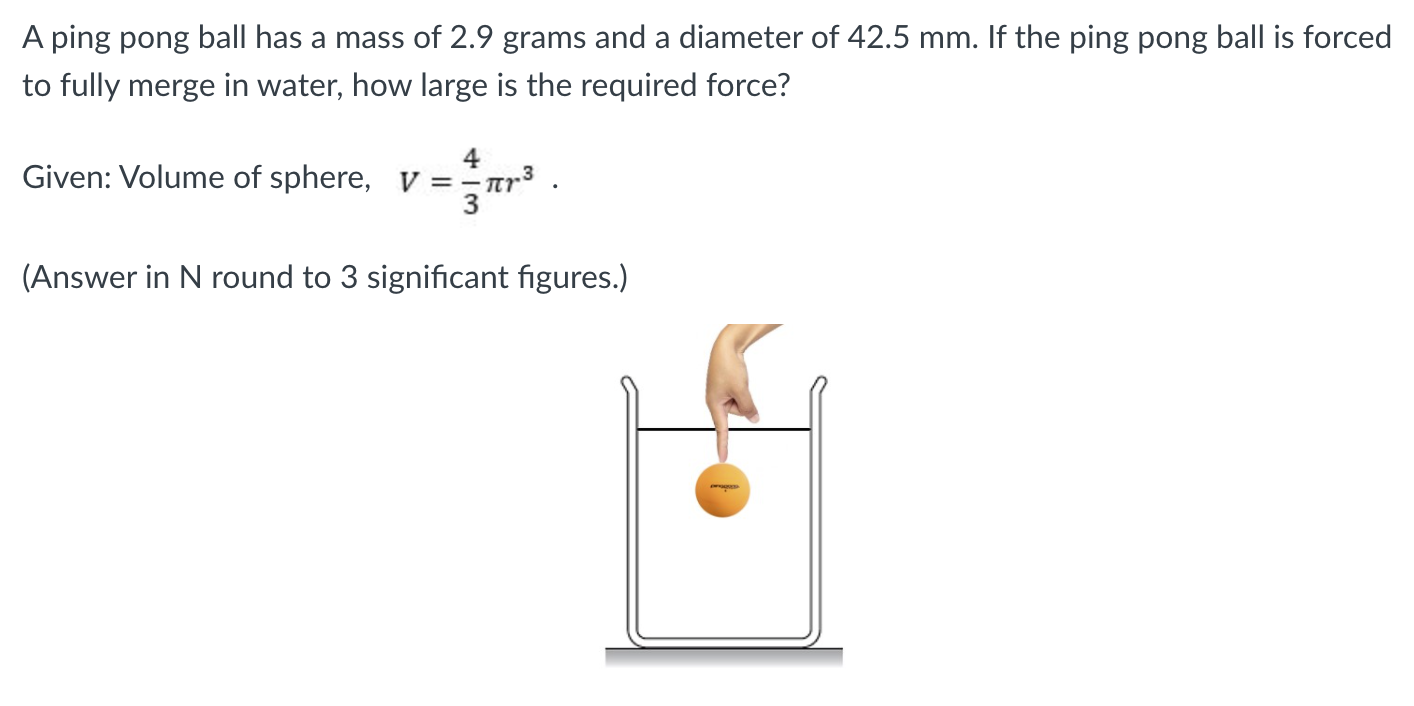 Solved A ping pong ball has a mass of 2.9 grams and a