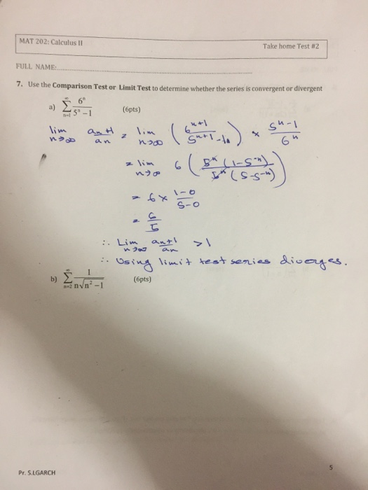 Solved MAT 202: Calculus II Take home Test #2 FULL NAME 7. | Chegg.com