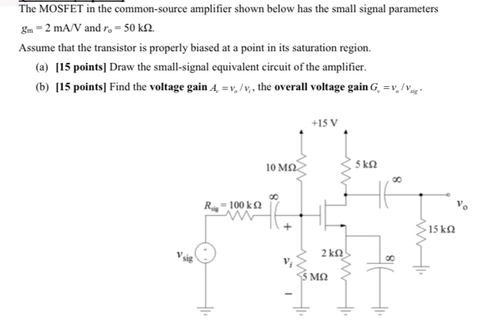 Solved The MOSFET in the common-source amplifier shown below | Chegg.com