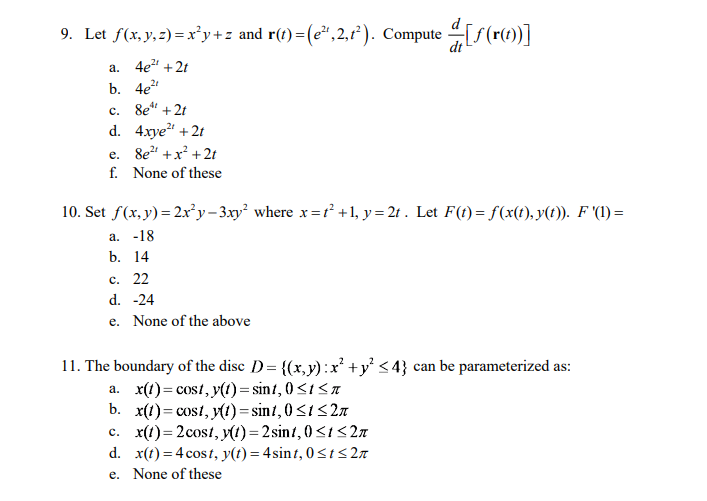 Solved 9 Let F X Y Z X Y And R T E 2 1 Compute Chegg Com