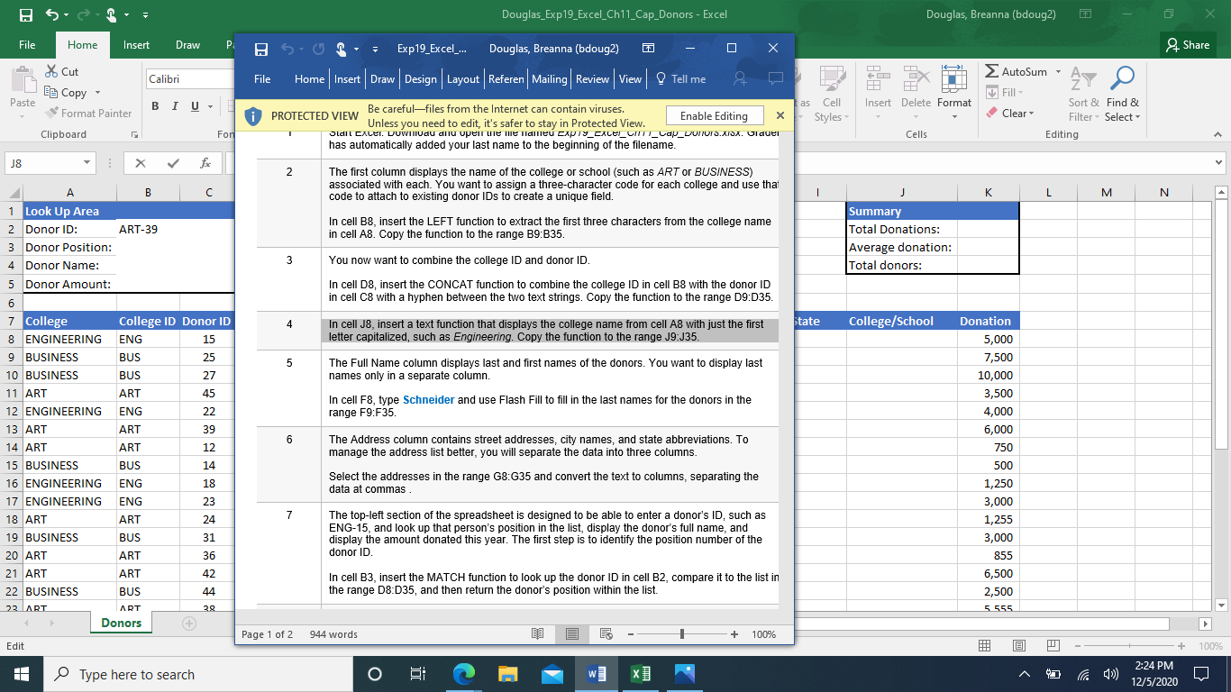 Solved In Cell J8, Insert A Text Function That Displays The | Chegg.com