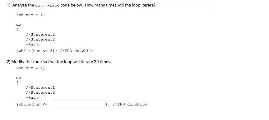 Solved 1) Analyze the do...while code below. How many times | Chegg.com