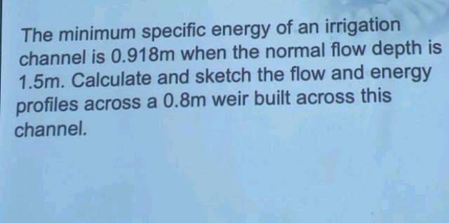 Solved The minimum specific energy of an irrigation channel | Chegg.com