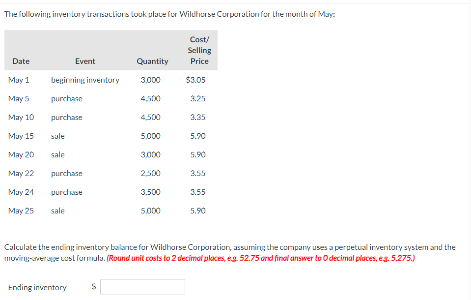 Solved The Following Inventory Transactions Took Place For | Chegg.com