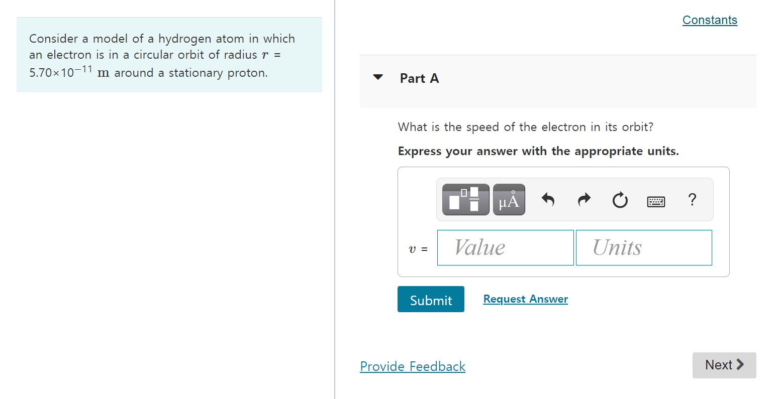 Solved Constants Consider a model of a hydrogen atom in | Chegg.com