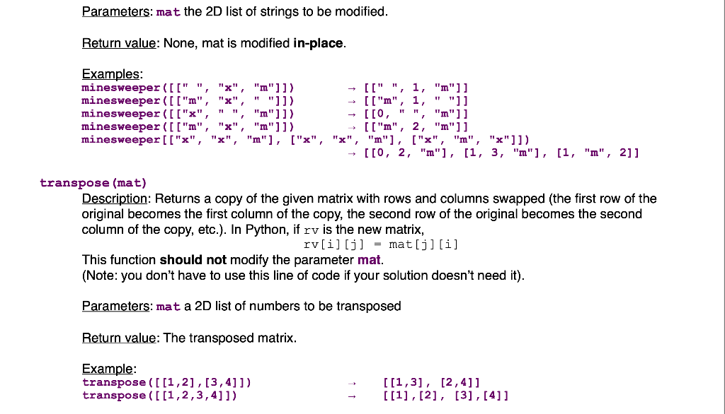 Solved Functions The following are the functions you must | Chegg.com