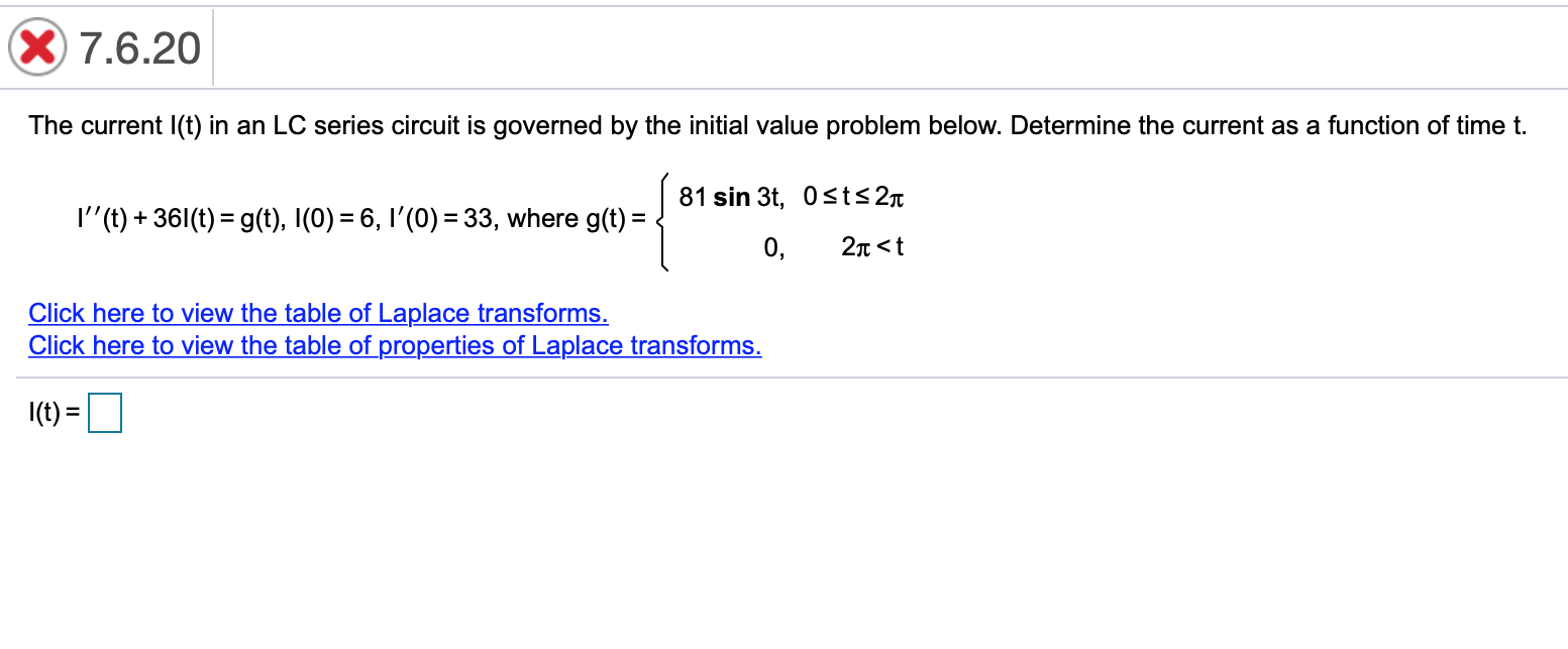Solved X 7 6 20 The Current L T In An Lc Series Circuit Chegg Com