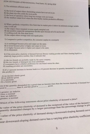 Solved ECON 105 Principles of Mcroeconomic, Final Exom, V2, | Chegg.com