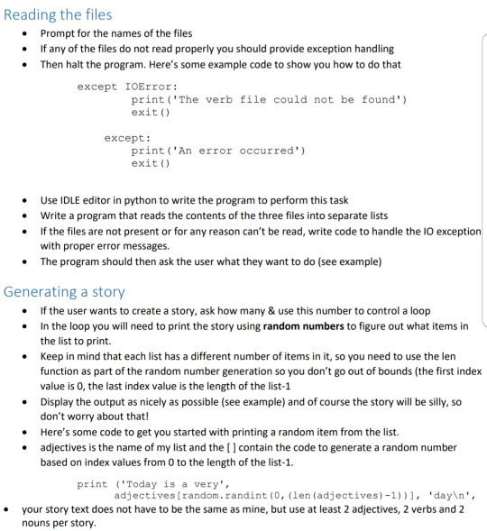 assignment 1 silly sentences python