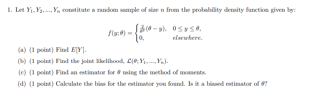 Solved 1. Let Y1,Y2,…,Yn constitute a random sample of size | Chegg.com