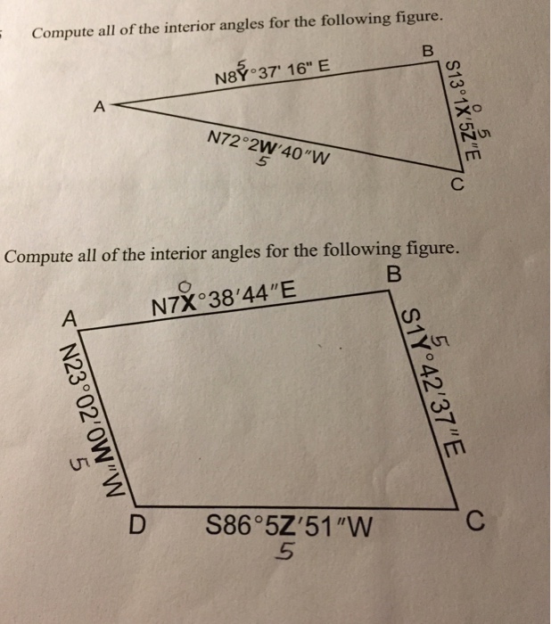 Solved Compute all of the interior angles for the following | Chegg.com