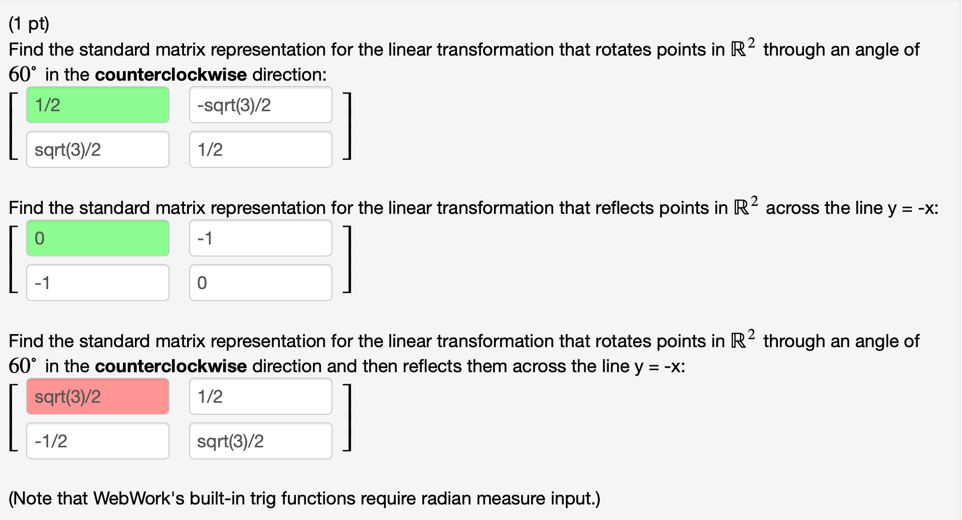 Solved 1 pt find the standard matrix representation for chegg