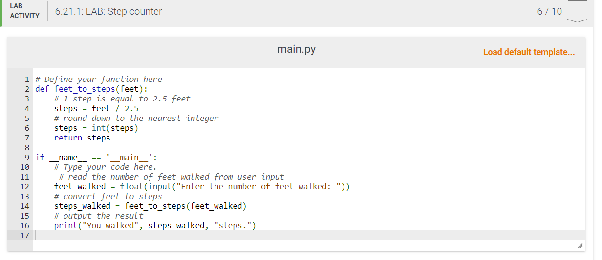 Solved 6.21 LAB: Step counter A pedometer treats walking 1 | Chegg.com