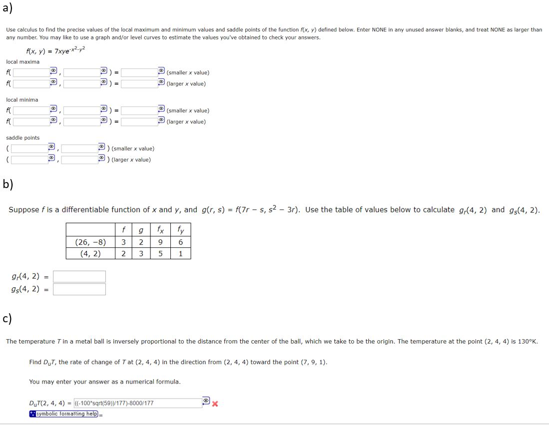 Solved a) Use calculus to find the precise values of the | Chegg.com