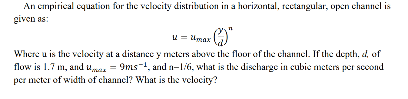 Solved An empirical equation for the velocity distribution | Chegg.com