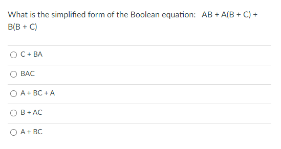 Solved What Is The Simplified Form Of The Boolean Equation: | Chegg.com