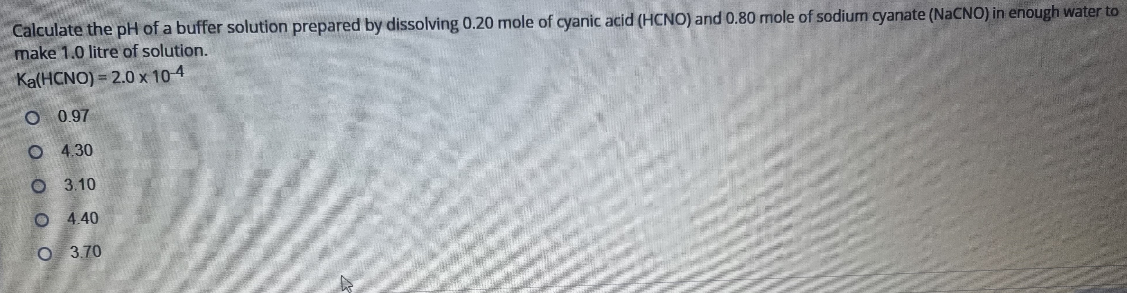 calculate the ph of a buffer solution containing 0.1 mole of ch3cooh