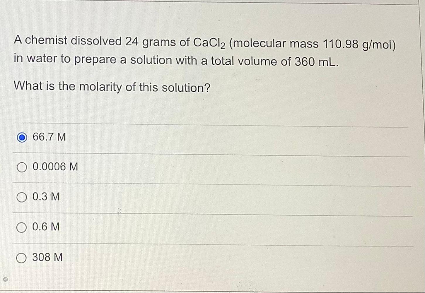 Solved A Chemist Dissolved 24 Grams Of Cacl2 Molecular Mass 4386