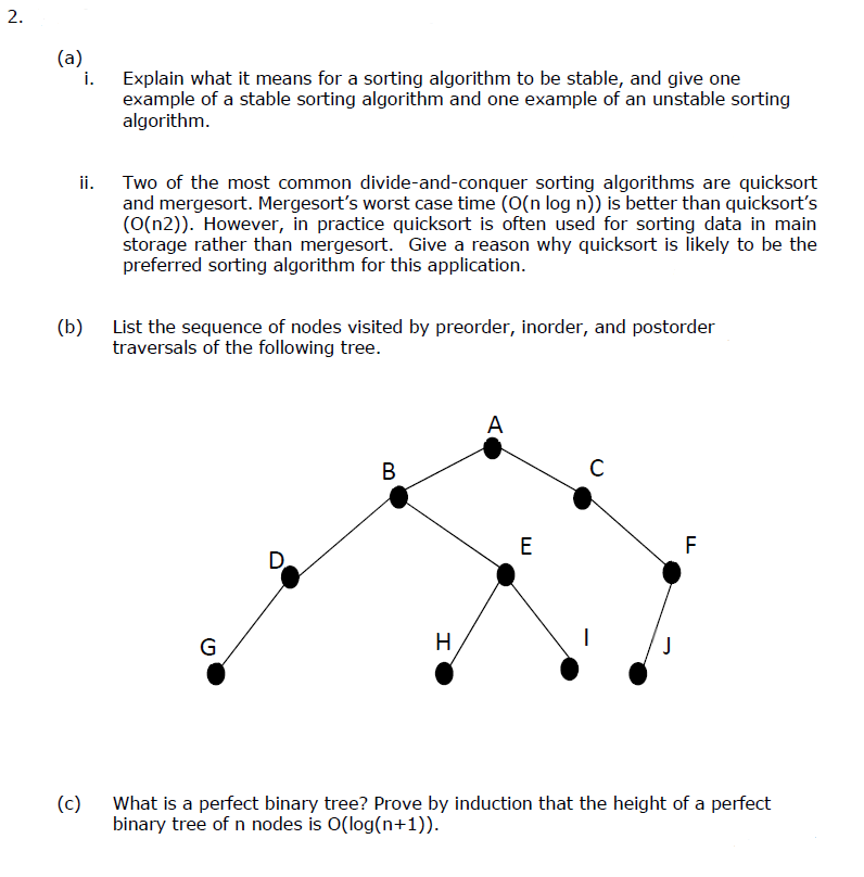 Solved Questions on Sorting Algorithms, Tree Data | Chegg.com