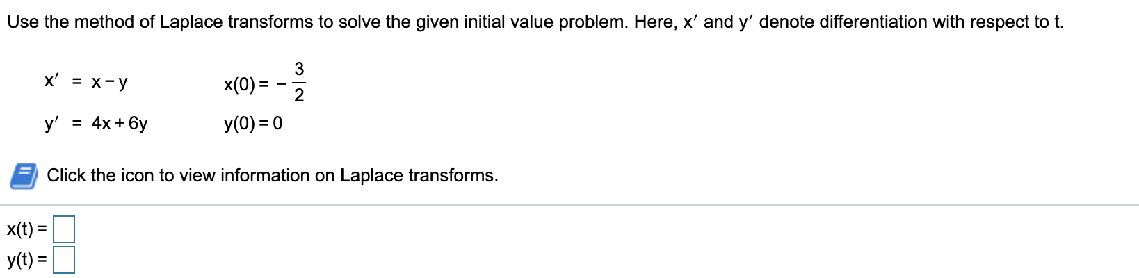 Solved Use the method of Laplace transforms to solve the | Chegg.com