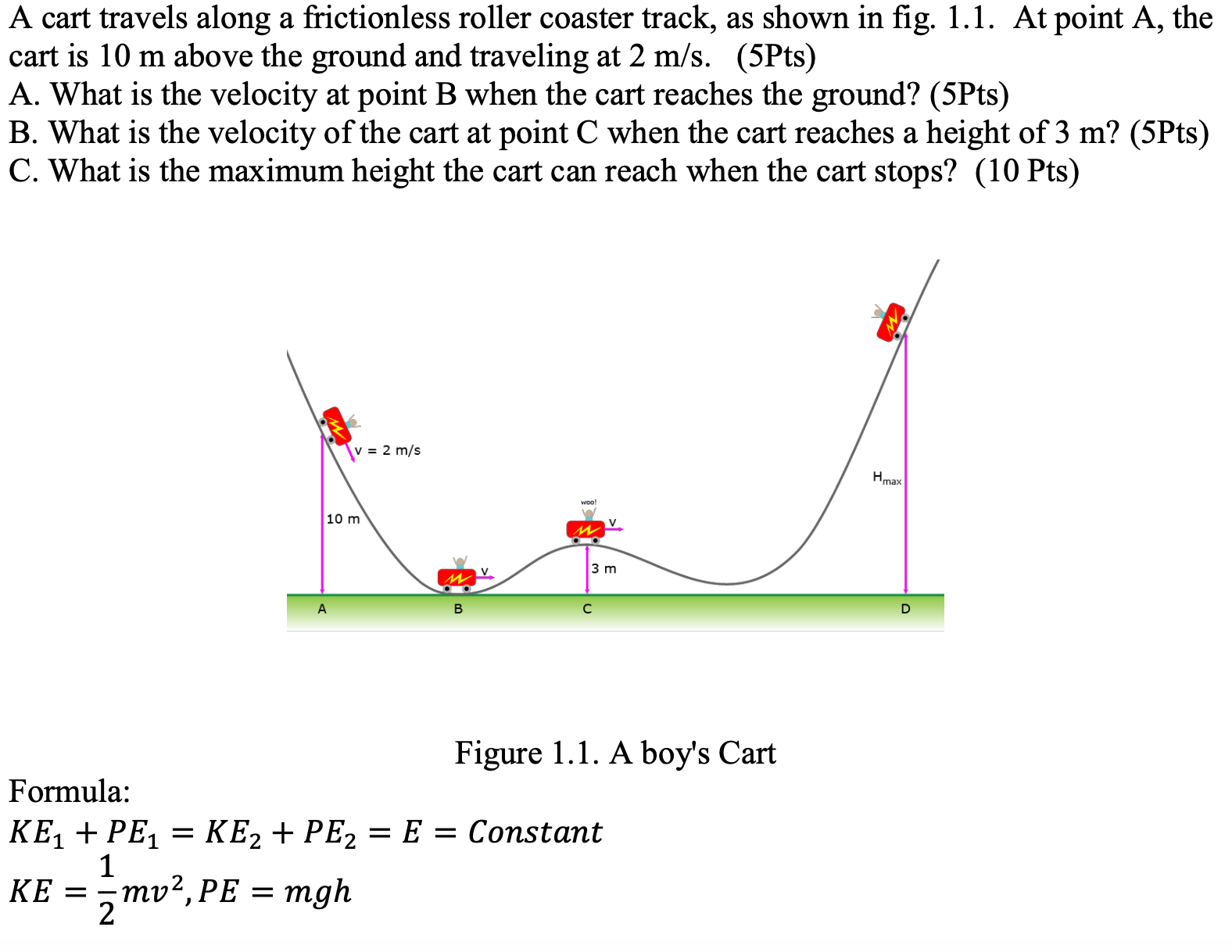 Solved A cart travels along a frictionless roller coaster