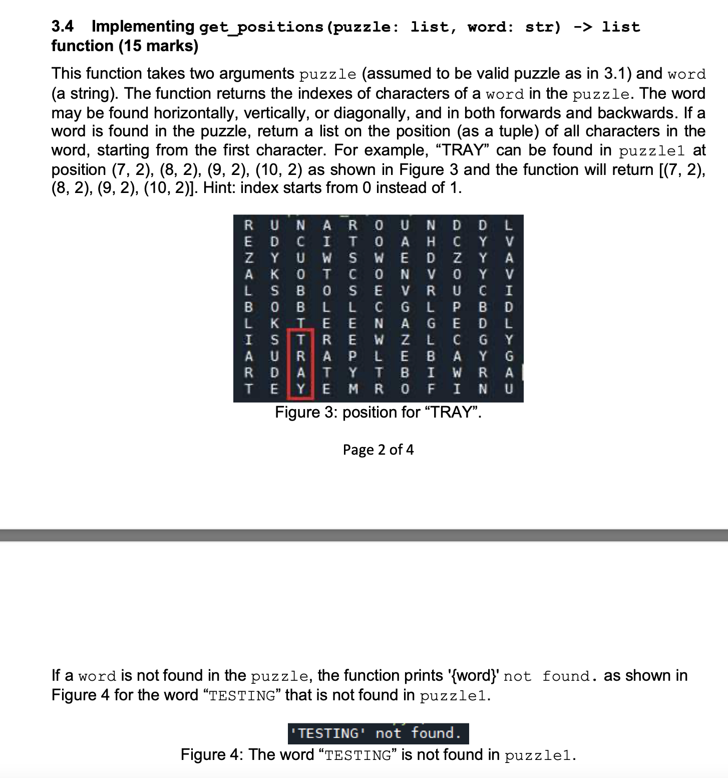 Solved 3.4 Implementing get,positions (puzzle: list, word: | Chegg.com