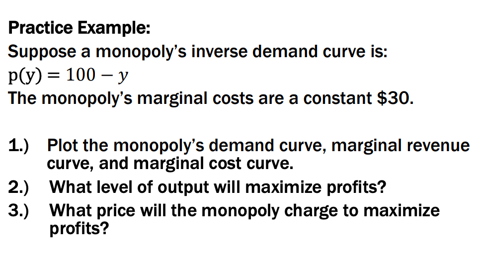 Solved Practice Example Suppose a monopoly's inverse demand