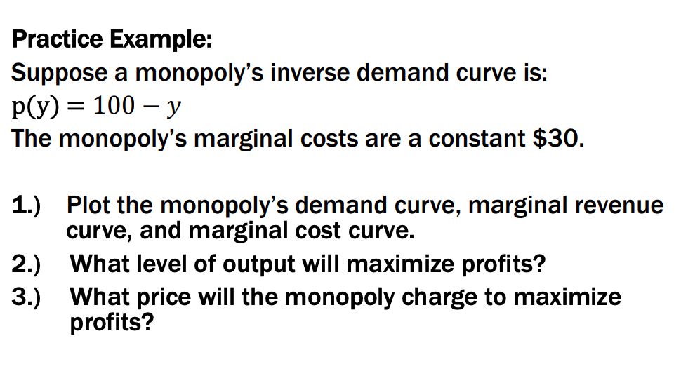 Solved Practice Example: Suppose a monopoly's inverse demand | Chegg.com