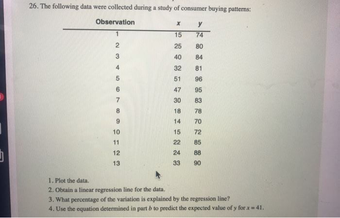Solved 26. The following data were collected during a study | Chegg.com