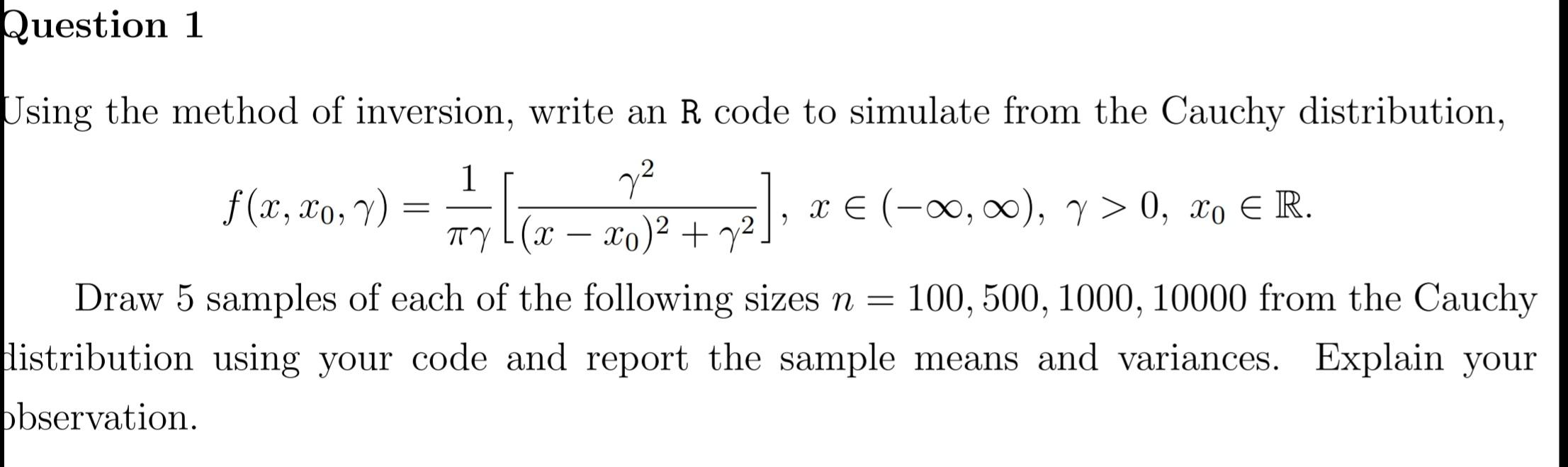 Solved Question 1 Using the method of inversion, write an R | Chegg.com
