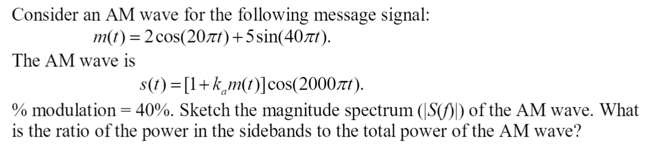 Solved Consider an AM wave for the following message signal: | Chegg.com