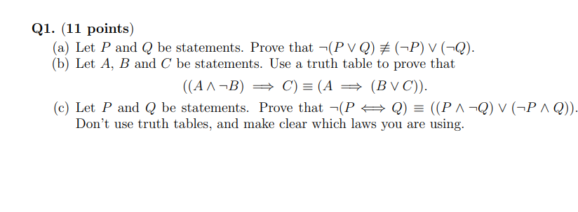 Solved a Q1. (11 points) (a) Let P and Q be statements. | Chegg.com
