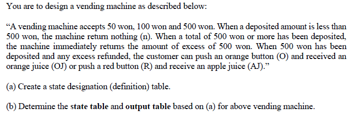 You Are To Design A Vending Machine As Described 
