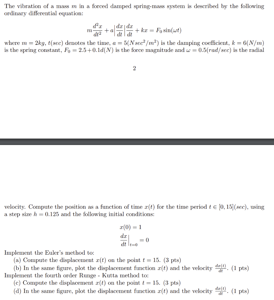 Solved The Vibration Of A Mass M In A Forced Damped 