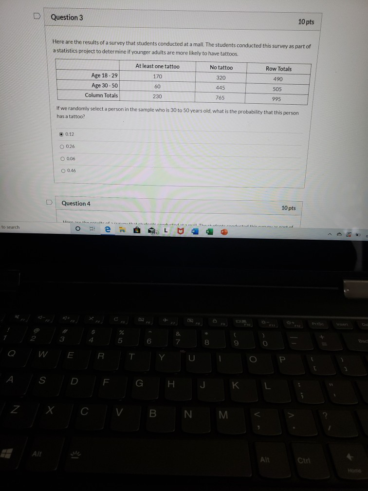 Solved D Question 3 10 pts Here are the results of a survey | Chegg.com