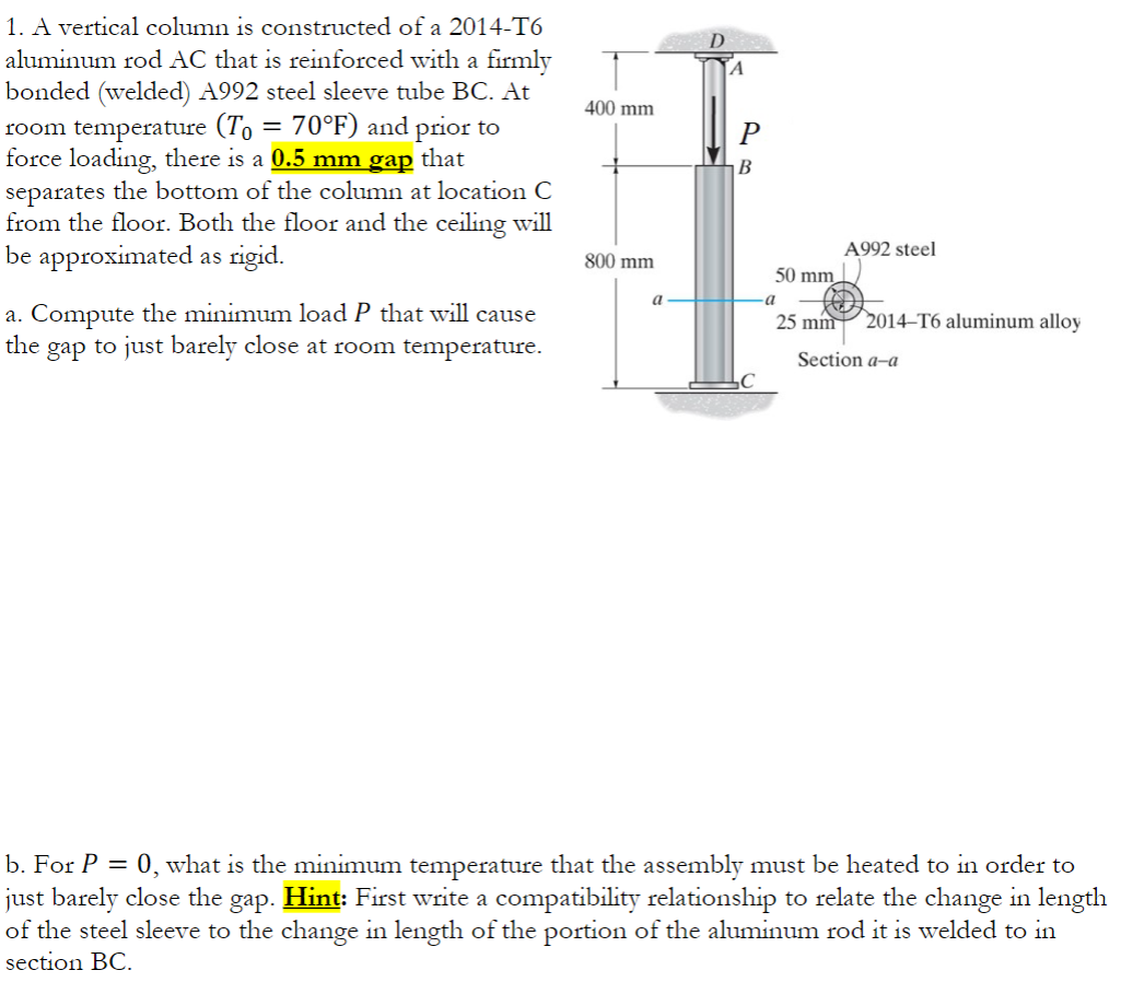 Solved D A 400 mm 1. A vertical column is constructed of a | Chegg.com