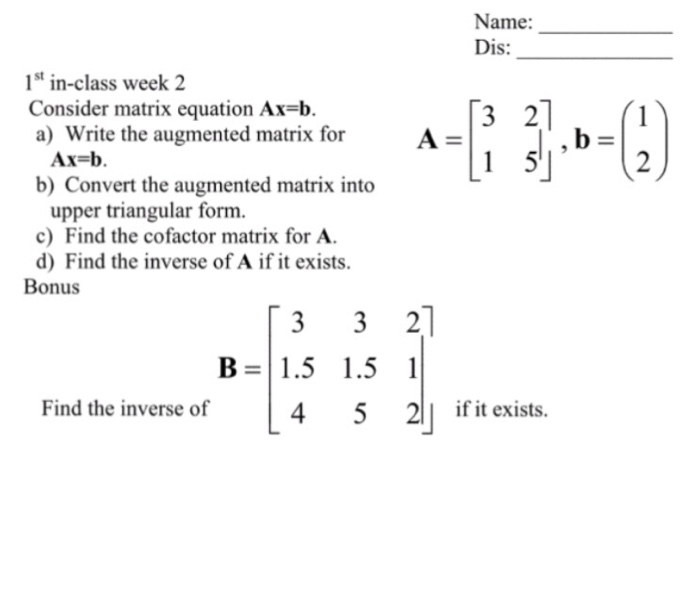 Solved Consider Matrix Equation Ax = B. A) Write The | Chegg.com