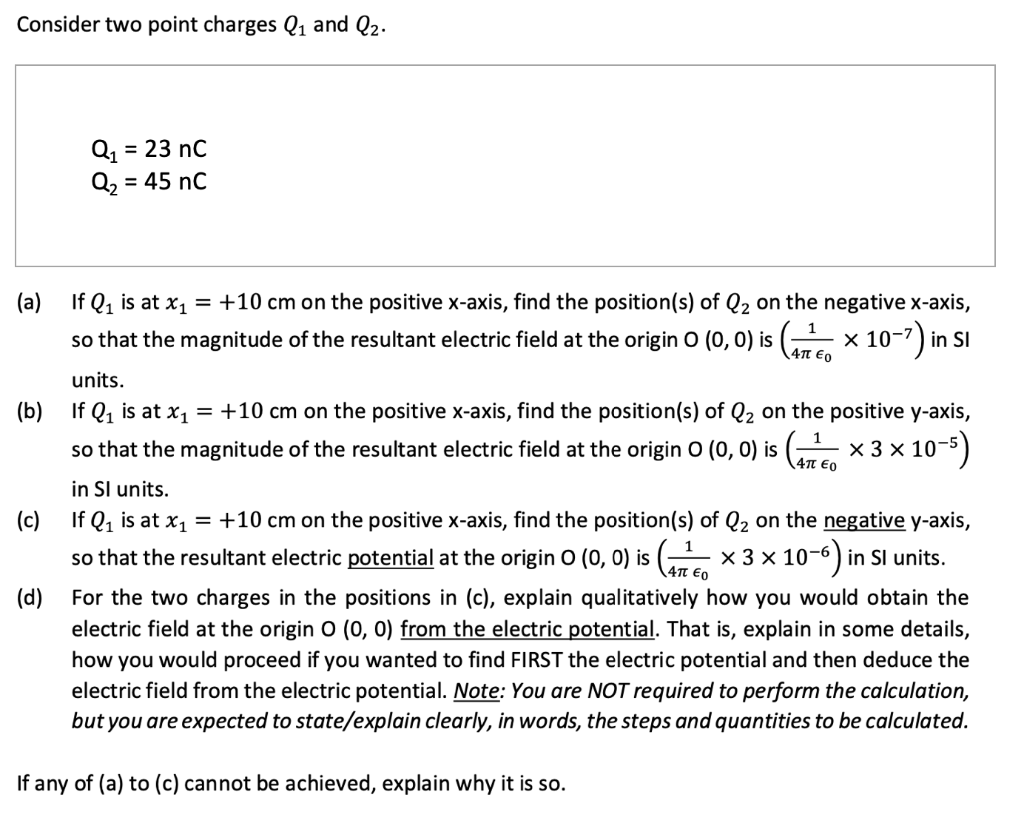 Solved Consider Two Point Charges Qı And Q2. Q1 = 23 Nc Q2 = | Chegg.com