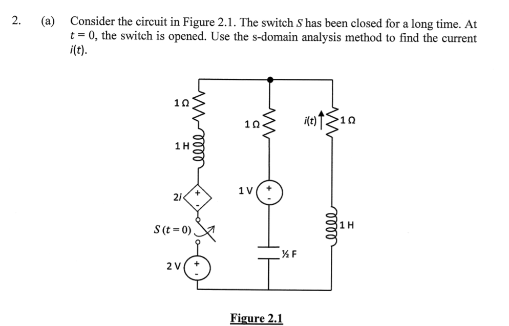 Solved 2. (a) Consider the circuit in Figure 2.1. The switch | Chegg.com